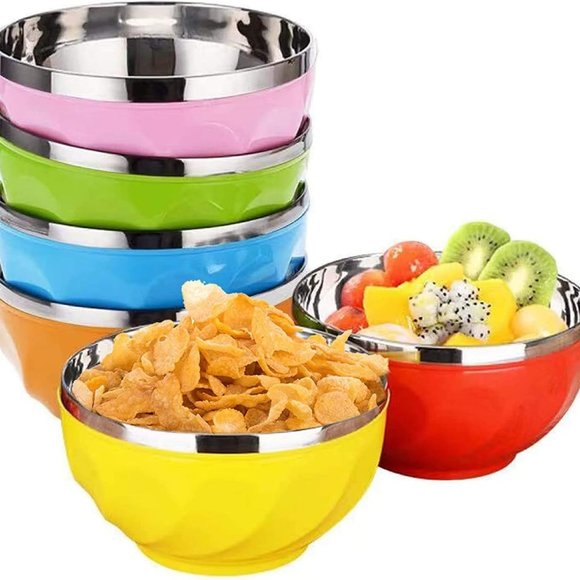 Multi Colored Double walled Insulated Metal Bowls - Picture 1 of 12